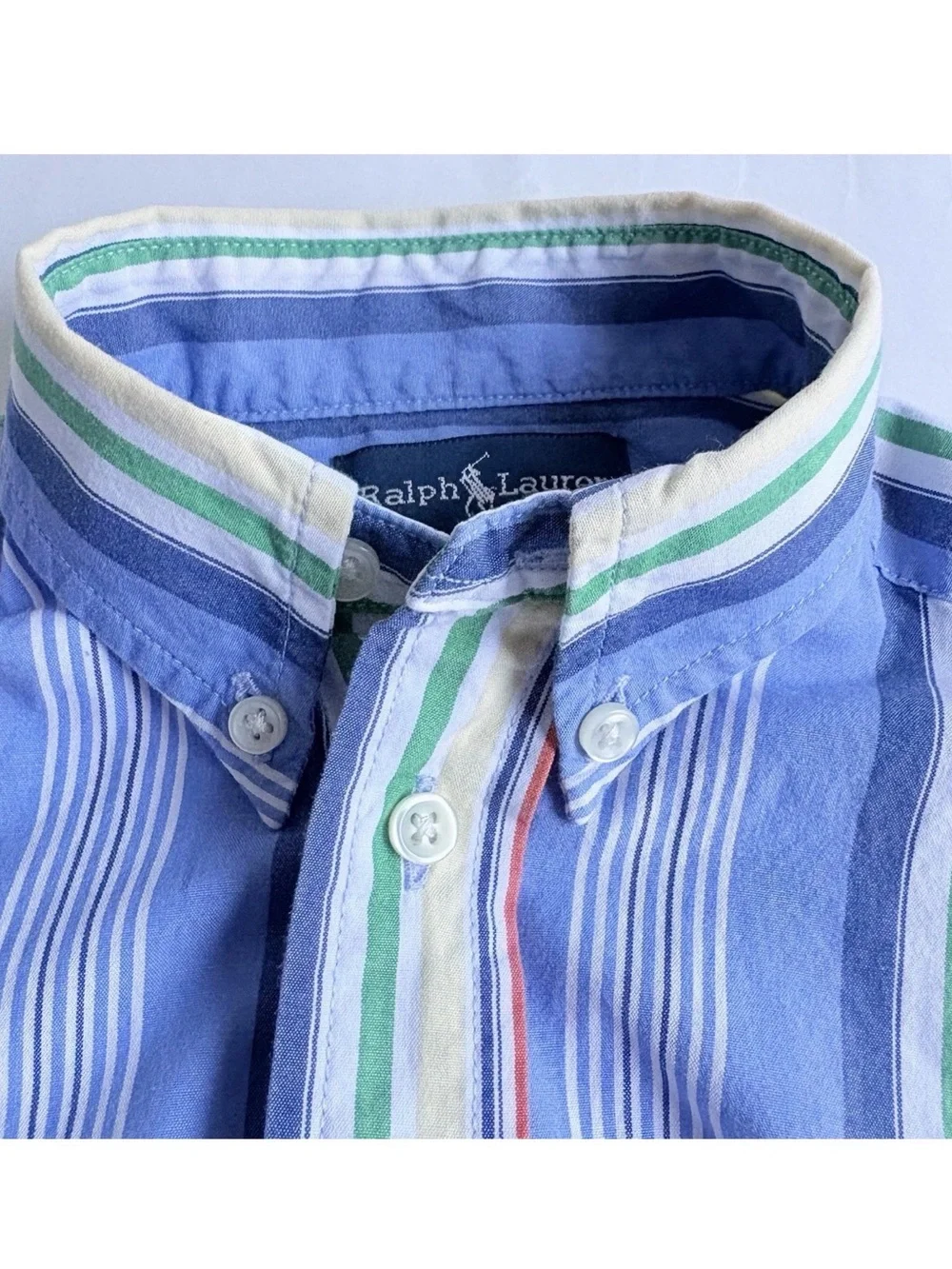 Ralph Lauren Boys Button Down Oxford Shirt 2 2T Blue Pony Logo Preppy Stripes